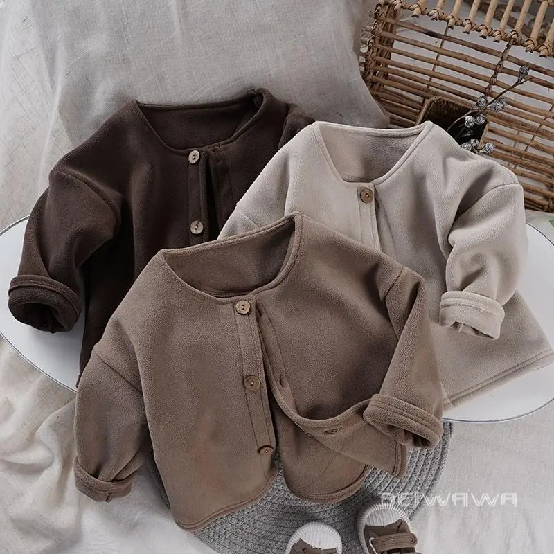 【80-140cm】三色選べ シンプル 韓国系 ファッション 無地 シングルブレスト 長袖 男の子 女の子 アウター