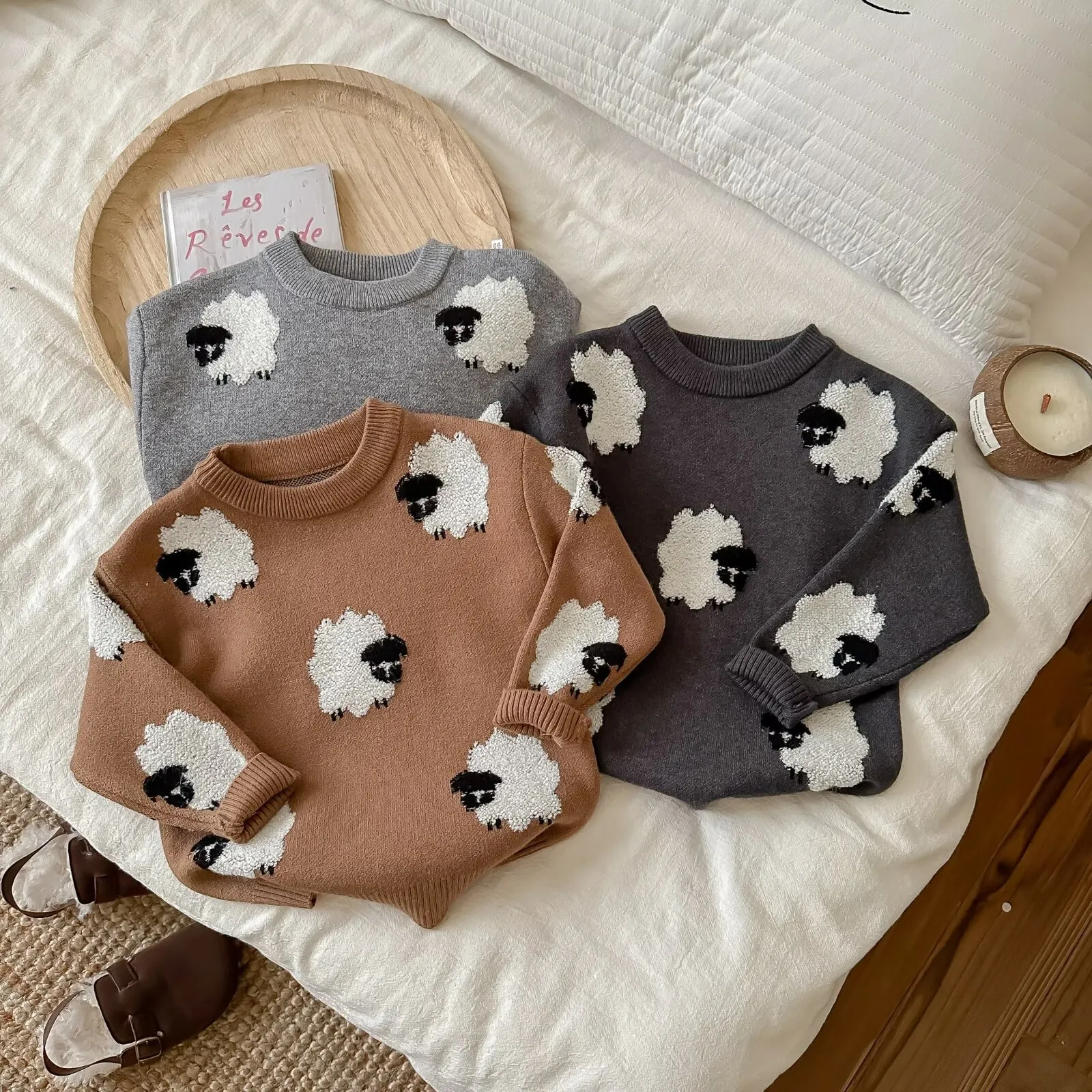 【80-130cm】3色選べる可愛さ満点ニット プリント 動物柄 ファッション 男の子 女の子 トップス