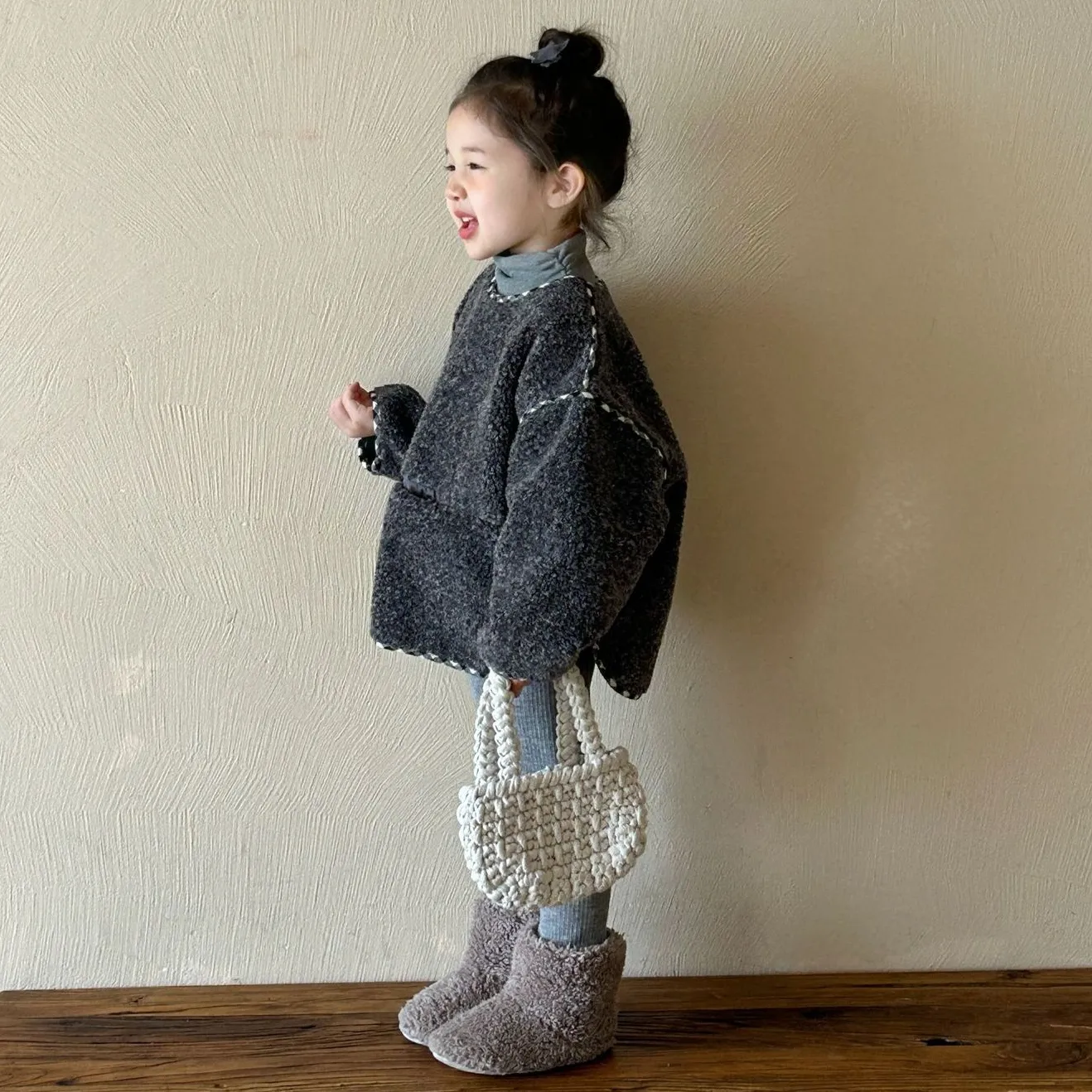 単品注文【90-140cm】韓国風ファッション レトロ スウィート 無地 Ｔシャッツ＋切り替え セーター＋レギンス 子供服 女の子 二点セット