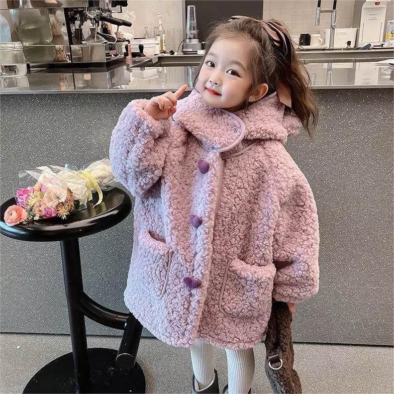 【90-140cm】2色展開 早い者勝ち 絶対可愛い 韓国系 無地 ボタン ふわふわ 子供服 女の子 秋冬 アウター