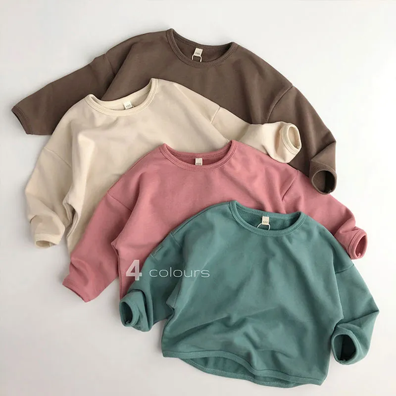【80-130cm】4色展開 着回し力抜群 超人気 シンプル 無地 長袖 コットン 心地よい 男の子 女の子 Tシャツ トップス