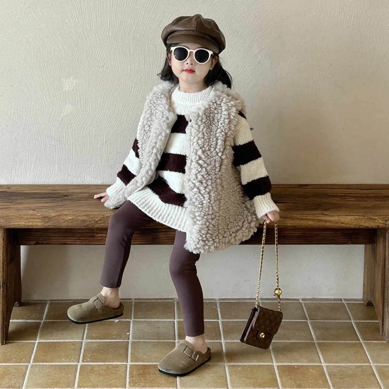 【単品注文】【90-140cm】韓国風 ファッション ボーダー 配色 女の子 セットアップ