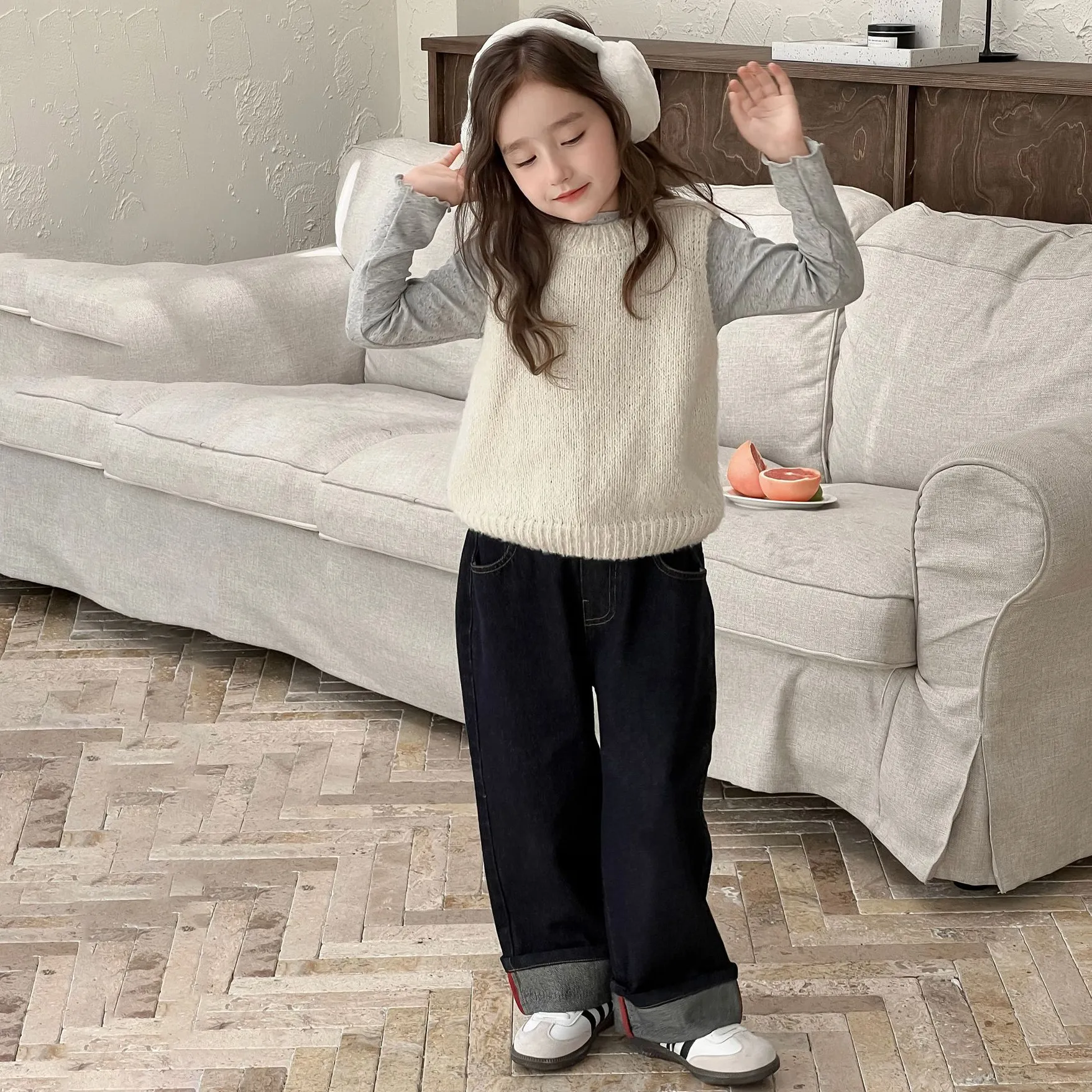 【90-150cm】着回し力抜群 今季流行 おしゃれ 無地 子供服 女の子 デニム パンツ ボトムス