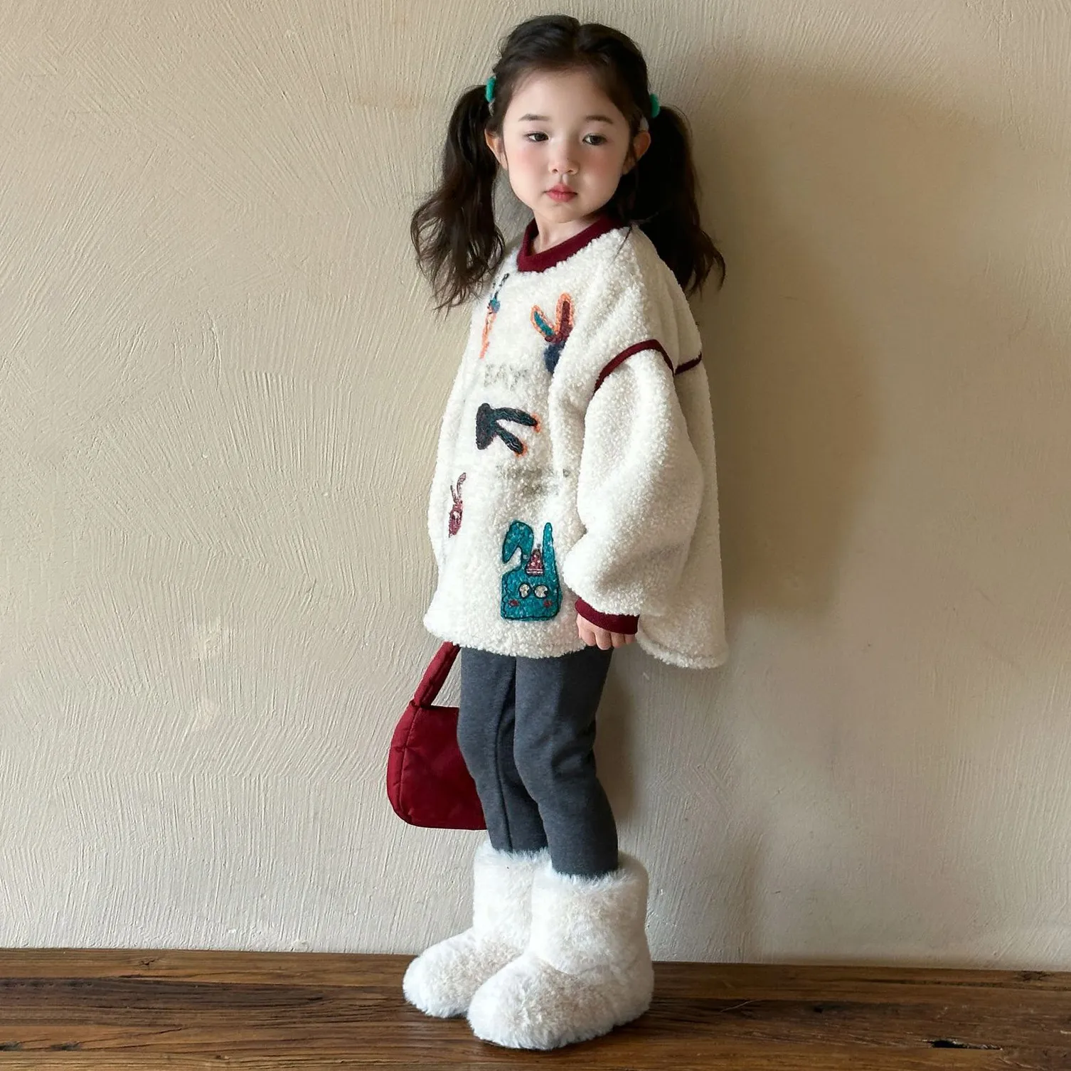 単品注文【90-140cm】韓国で人気爆発 スウィート キュート カートゥーン トップス＋レギンス 子供服 女の子 秋冬 二点セット