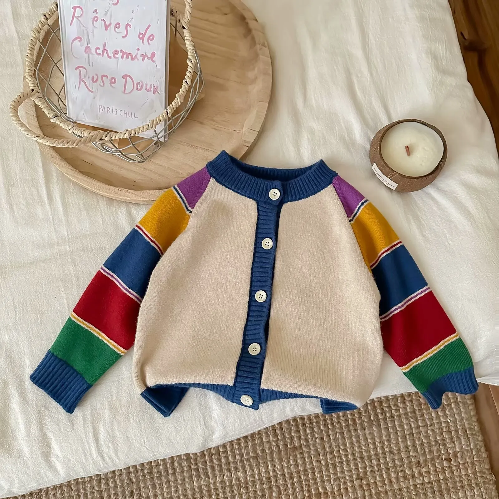 【80-130cm】大流行新作 長袖 ニット 配色 ボーダー 秋冬 カジュアル 男の子 女の子 アウター