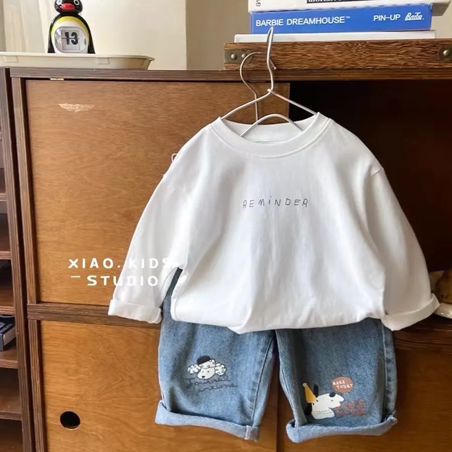 【80-130cm】品質のいい新品 心地よい 韓国系 アルファベット カートゥーン プリント 長袖 コットン 男の子 女の子 Tシャツ トップス