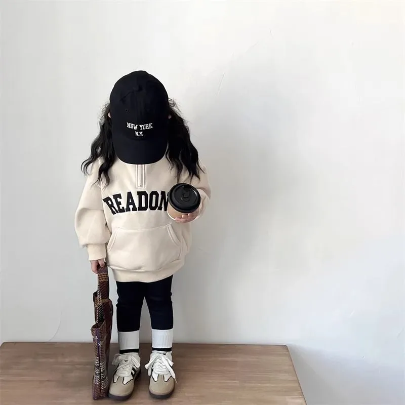 【90-140cm】人気上昇中 新作 カジュアル アルファベット 裏起毛 長袖 女の子 トップス