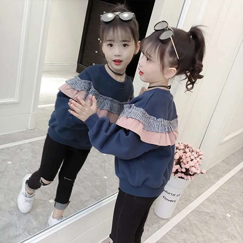 【110-160cm】2色選べる カジュアル ファッション チェック柄  配色 スウィート  定番  パーカー