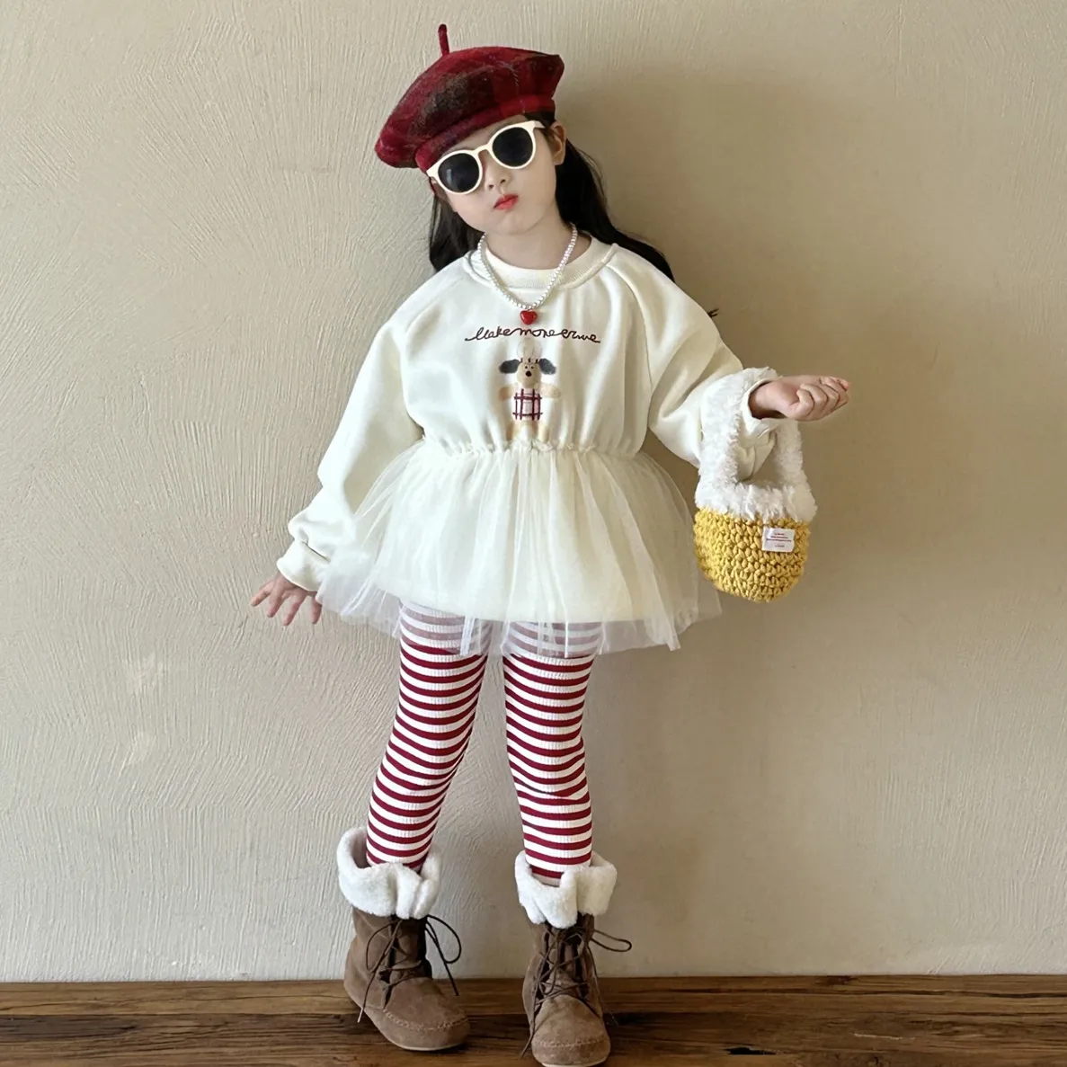 【単品注文】【90-140cm】絶対欲しい キュート カジュアル ボーダー 切り替え 女の子 セットアップ