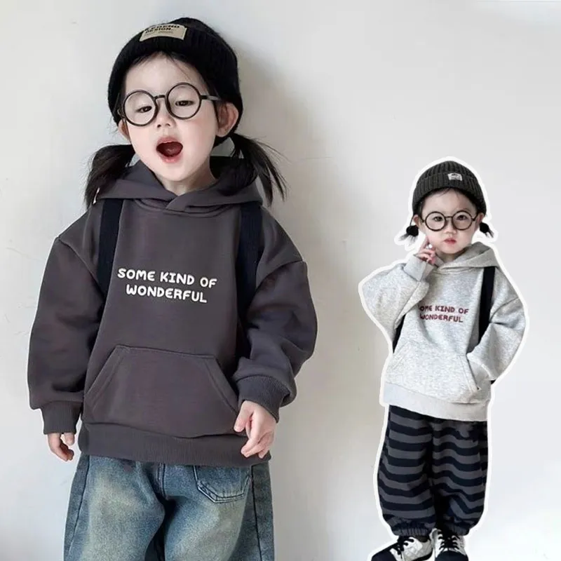 【100-160cm】二色選べ 韓国風ファッション カジュアル アルファベット 長袖 フード付き 女の子 パーカー トップス