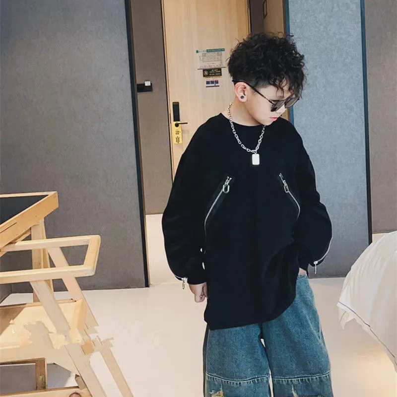 【110-160cm】定番シンプル 韓国系 ストリート系 アルファベット ファスナー キッズ 男の子 パーカー トップス