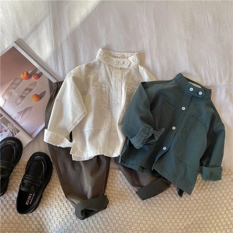 【80-140cm】2色選べる  人気上昇中 ファッション 無地 長袖 シャツ トップス