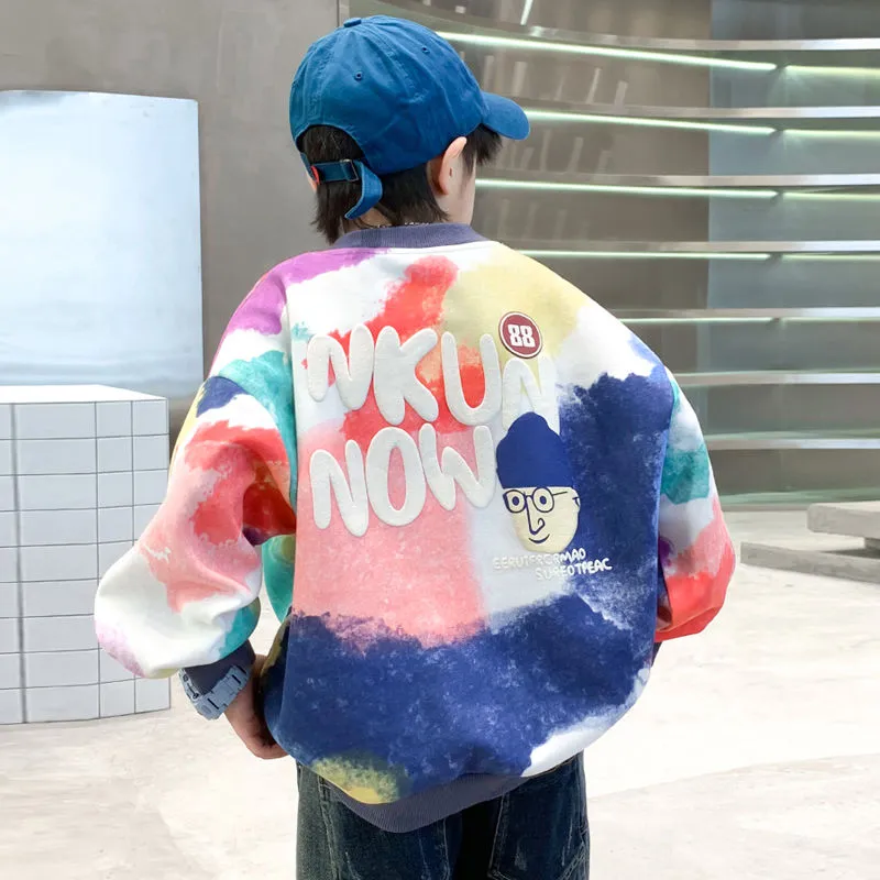 【110-170cm】ハンサム 男の子 スウェット シャツ 春秋 落書き シンプル 子供 トップス