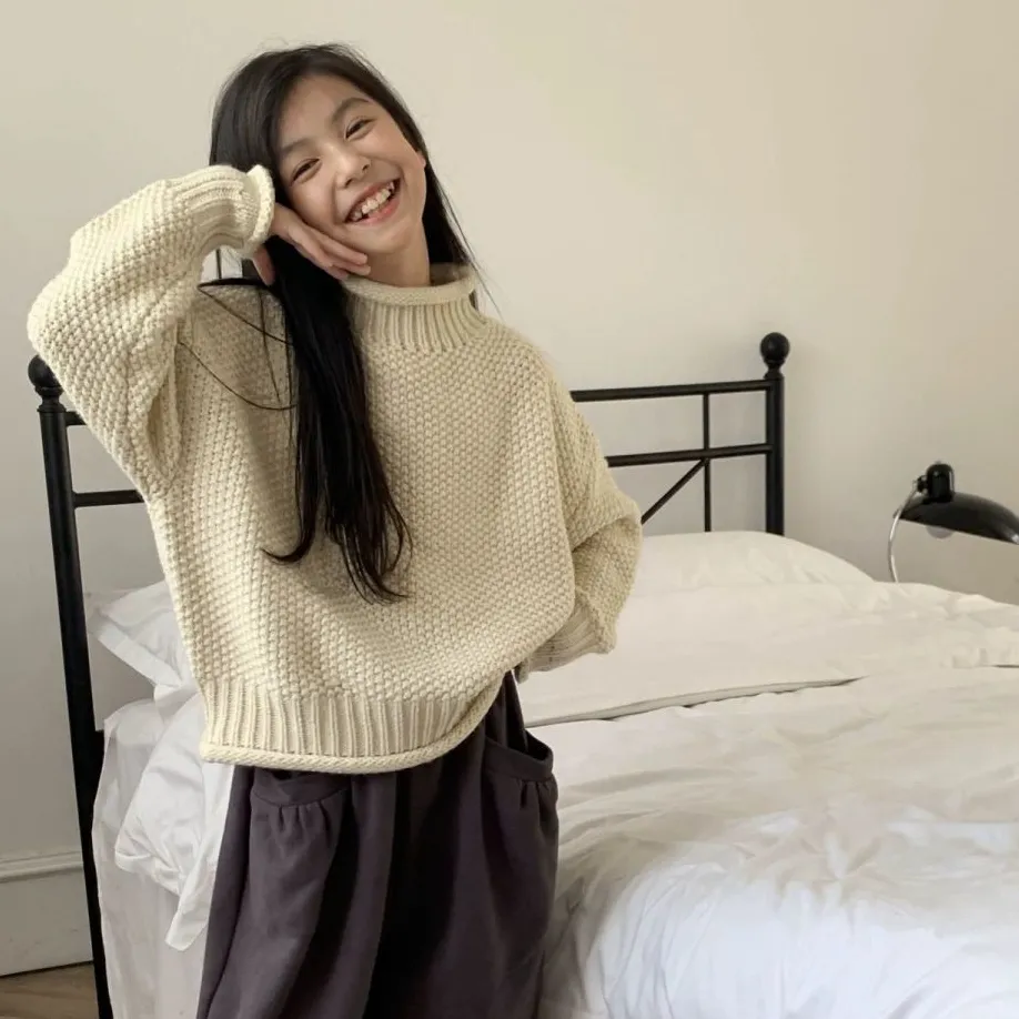 【110-170】韓国 ハイネック 春 秋 冬 裏起毛 暖かい 厚手 子供服 女の子 キッズ ジュニア トップス ニット セーター