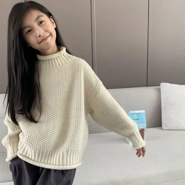 【110-170】韓国 ハイネック 春 秋 冬 裏起毛 暖かい 厚手 子供服 女の子 キッズ ジュニア トップス ニット セーター