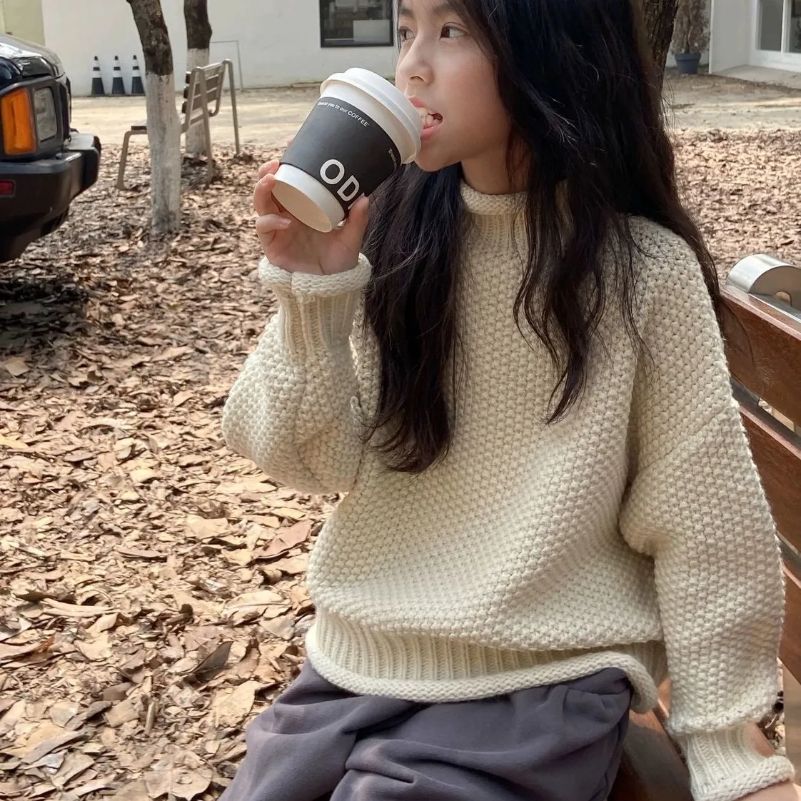 【110-170】韓国 ハイネック 春 秋 冬 裏起毛 暖かい 厚手 子供服 女の子 キッズ ジュニア トップス ニット セーター