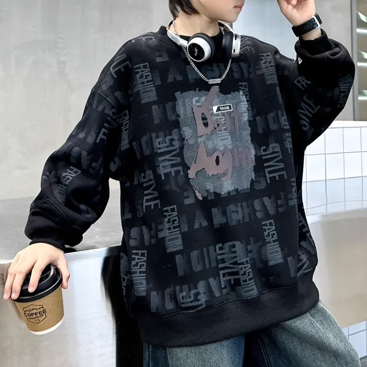 110-160 品質のいい新品 秋冬 男の子 子供服 キッズ ジュニア アルファベット プリント かっこいい 裏起毛 厚手 トップス トレーナー スウェット