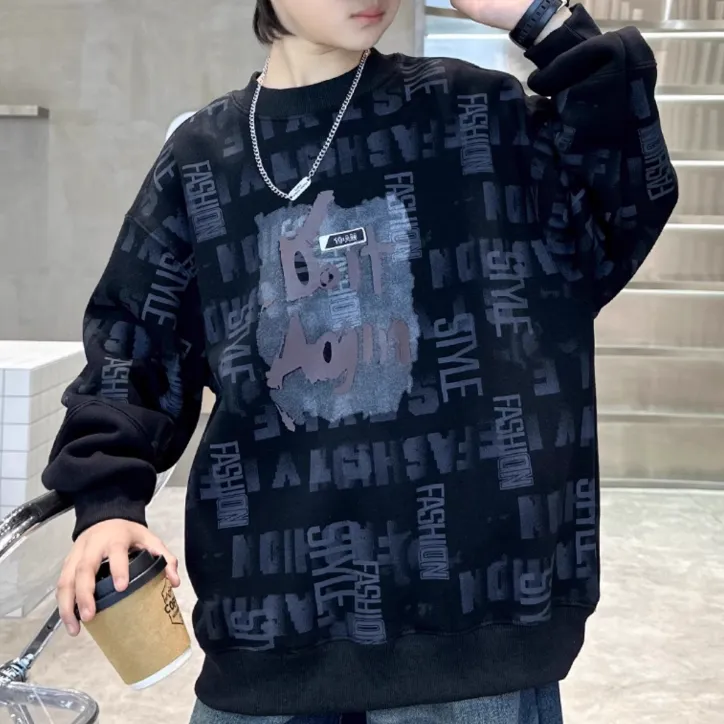 110-160 品質のいい新品 秋冬 男の子 子供服 キッズ ジュニア アルファベット プリント かっこいい 裏起毛 厚手 トップス トレーナー スウェット