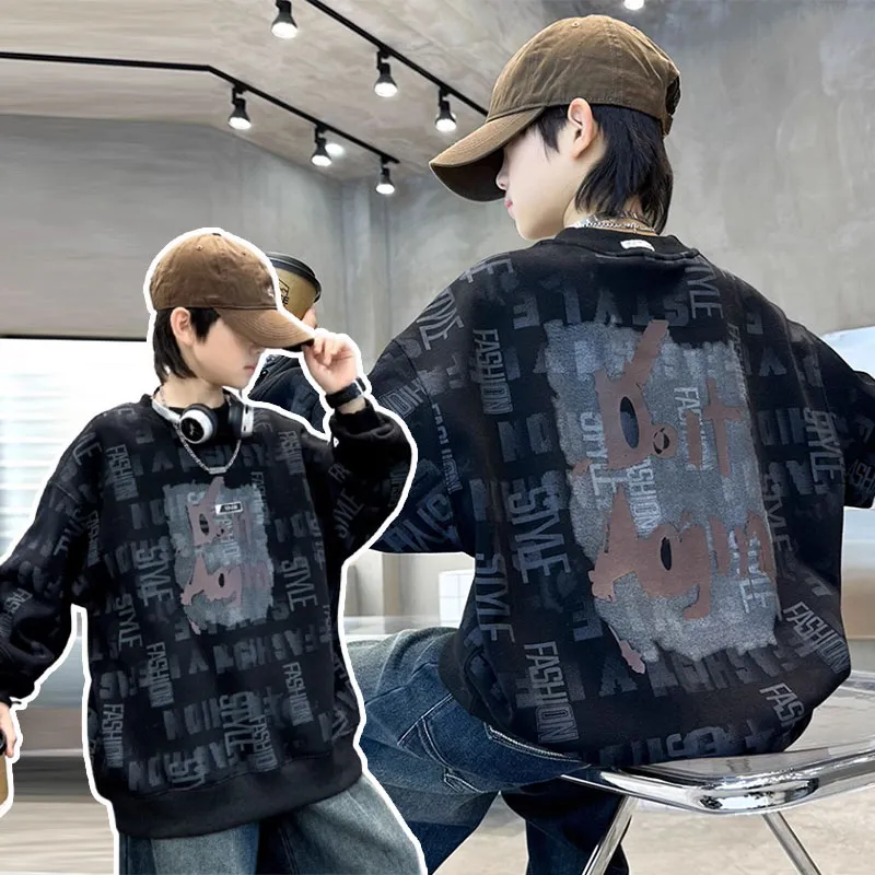 110-160 品質のいい新品 秋冬 男の子 子供服 キッズ ジュニア アルファベット プリント かっこいい 裏起毛 厚手 トップス トレーナー スウェット