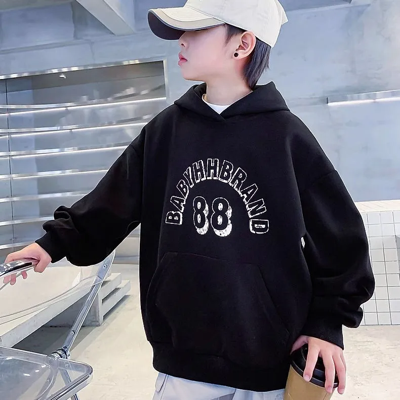 130-170 見逃し厳禁 秋冬 男の子 子供服 キッズ ジュニア フード付き 裏起毛 厚手 ポケット付き アルファベット トップス パーカー