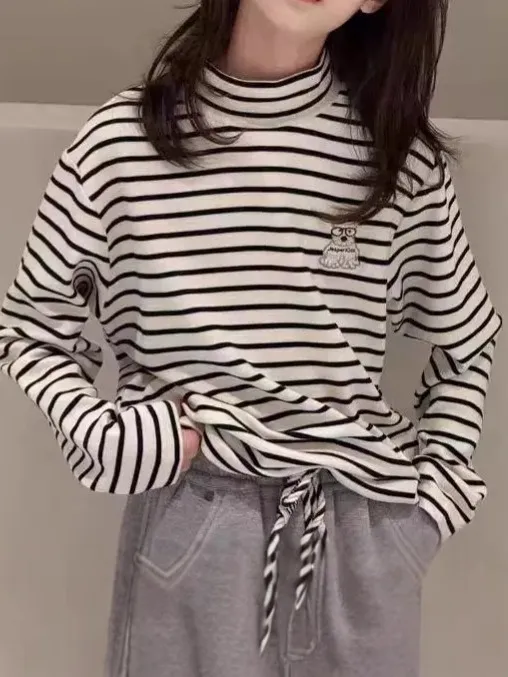 【130-170cm】トップス 女の子 ボーダー柄 おしゃれ 定番 合わせやすい ディリー 長袖 Tシャツ