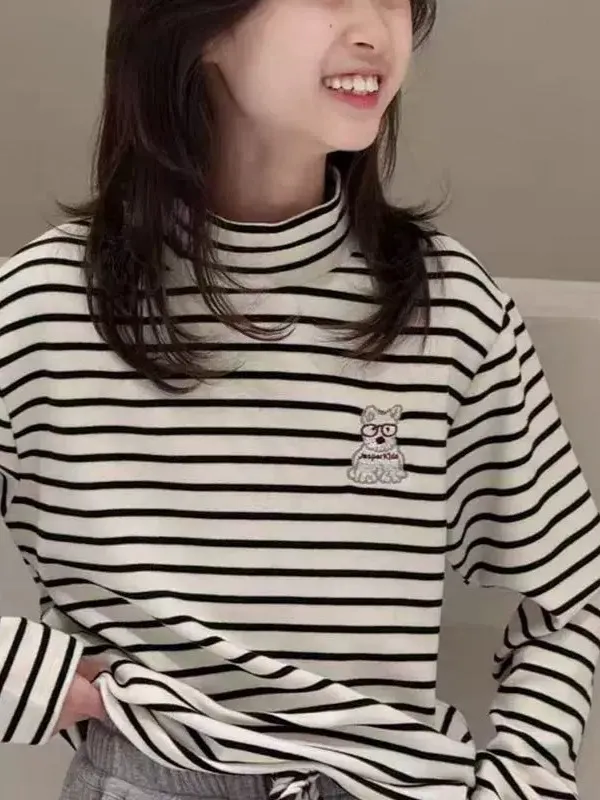 【130-170cm】トップス 女の子 ボーダー柄 おしゃれ 定番 合わせやすい ディリー 長袖 Tシャツ