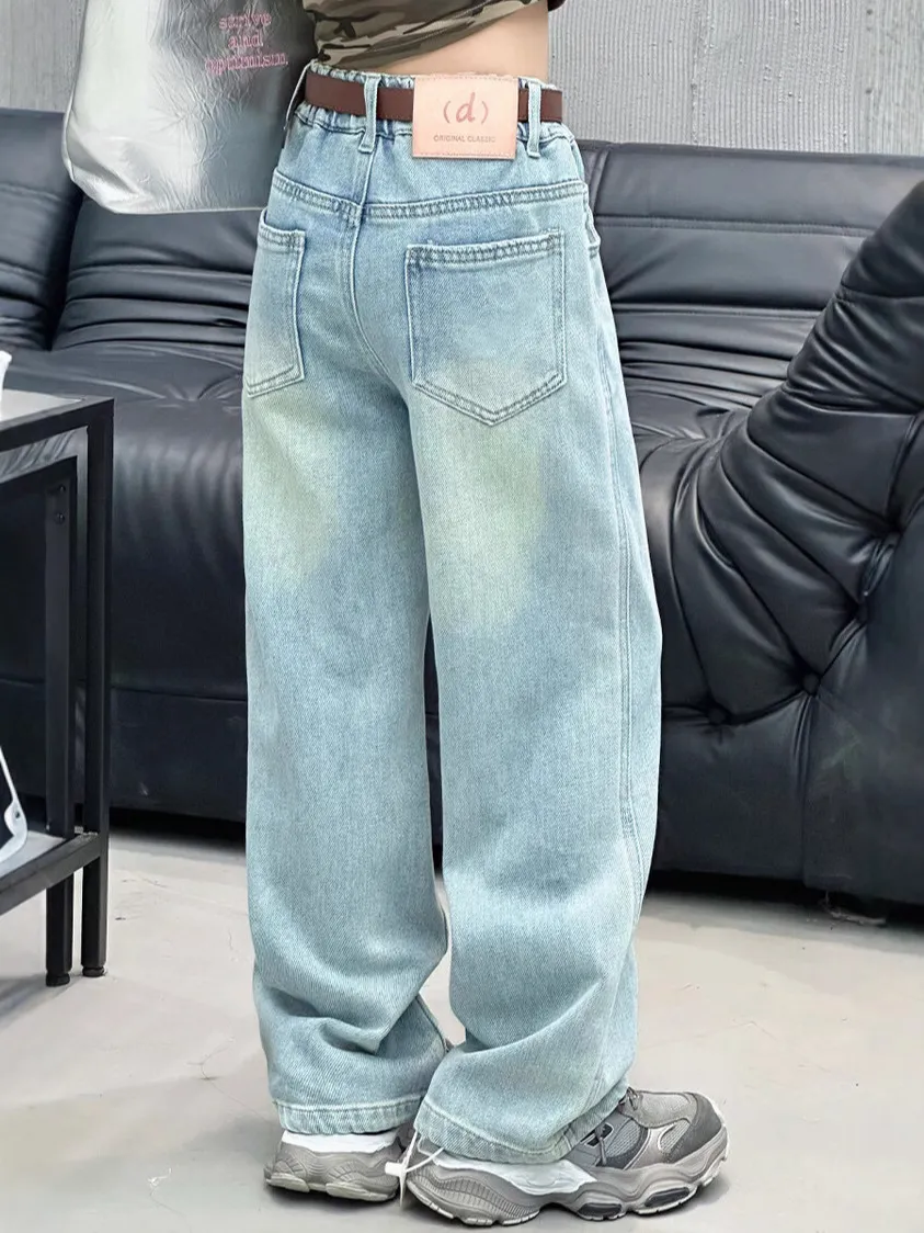 【120-170cm】デニムパンツ 女の子 カジュアル 合わせやすい 履きやすい トレンド 長ズボン