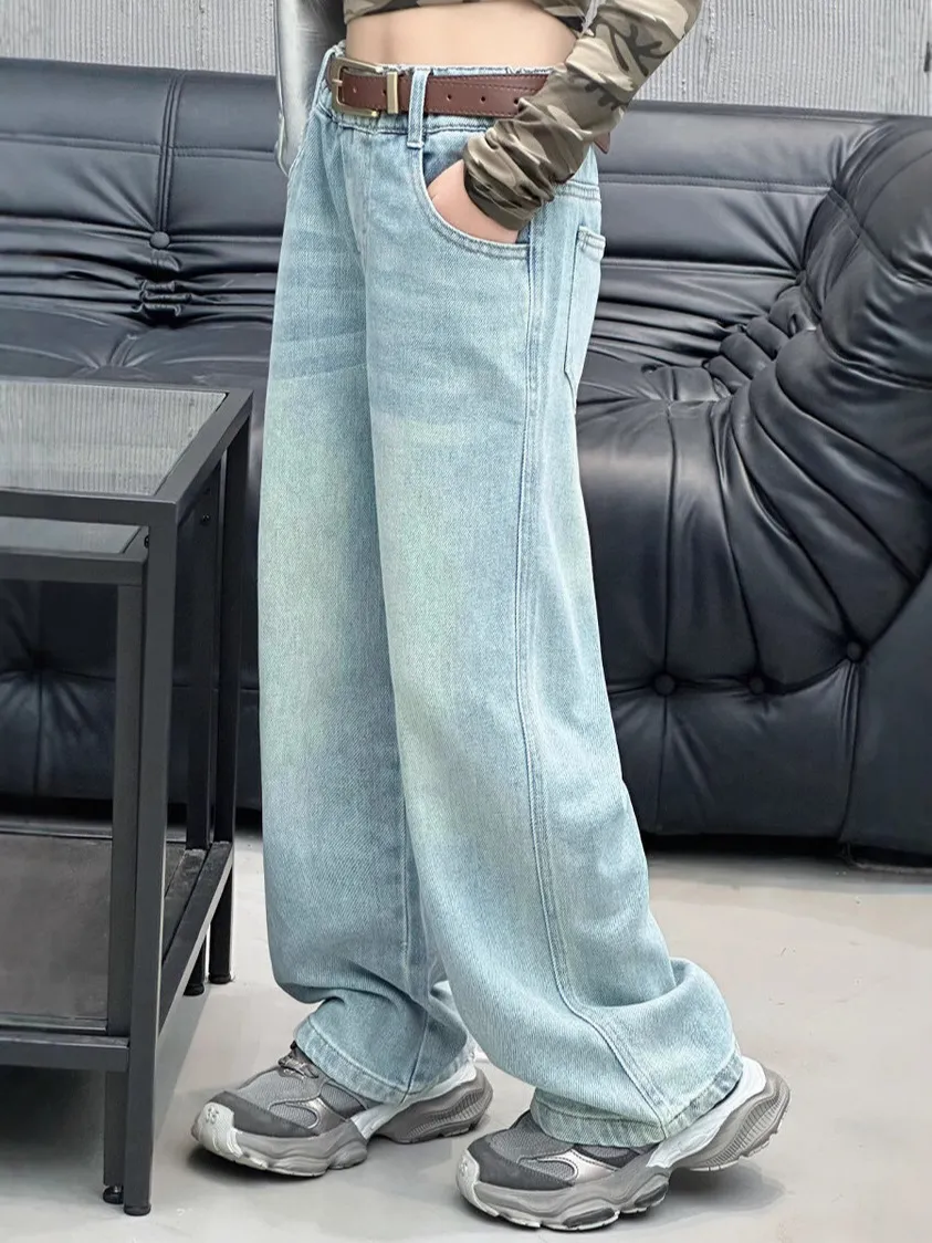 【120-170cm】デニムパンツ 女の子 カジュアル 合わせやすい 履きやすい トレンド 長ズボン