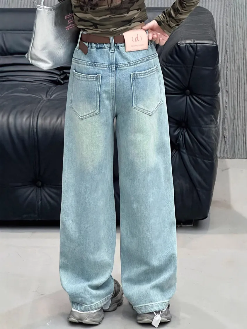 【120-170cm】デニムパンツ 女の子 カジュアル 合わせやすい 履きやすい トレンド 長ズボン