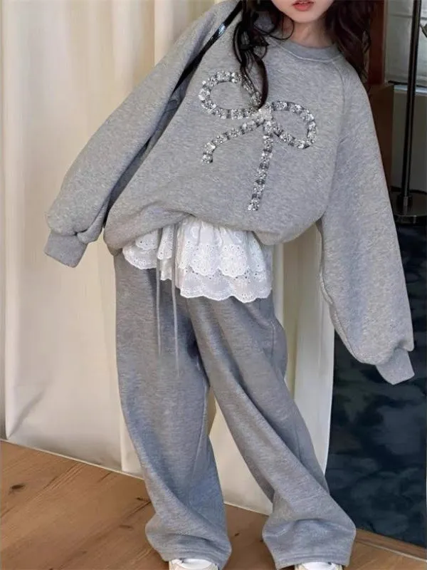 【120-170cm】二点セット 女の子 シンプル 着心地良い トレーナー+長ズボン セットアップ