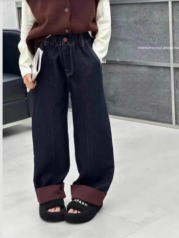 【120-170cm】デニムパンツ カジュアル シンプル 女の子 履きやすい 高品質 ワイドパンツ