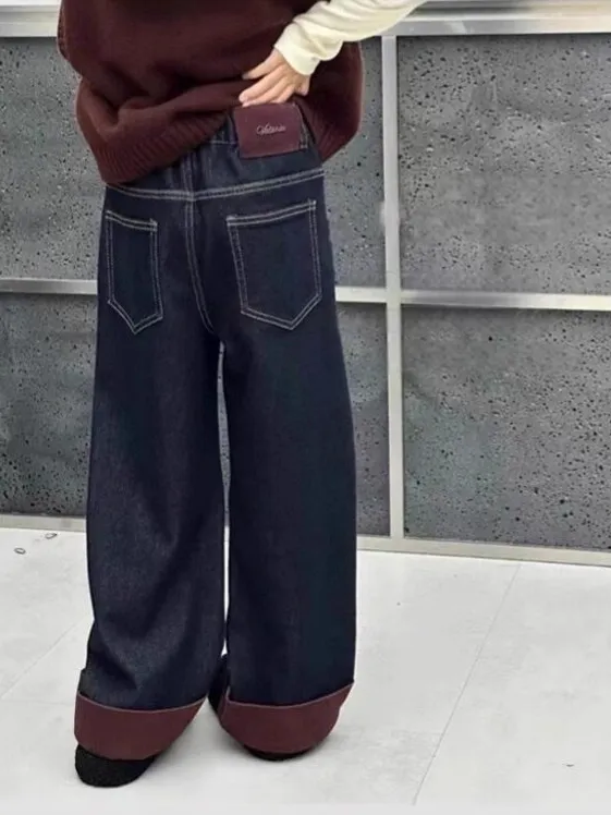 【120-170cm】デニムパンツ カジュアル シンプル 女の子 履きやすい 高品質 ワイドパンツ