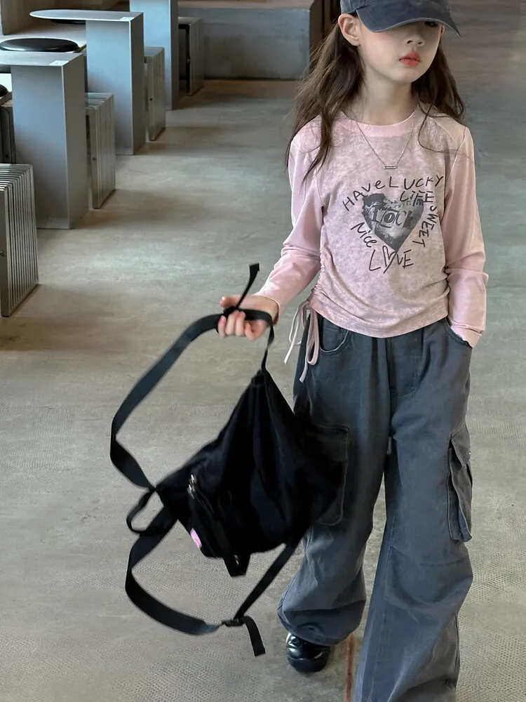 【130-170cm】大注目 トレンド おしゃれ 可愛い 合わせやすい アルファベット 長袖 Tシャツ