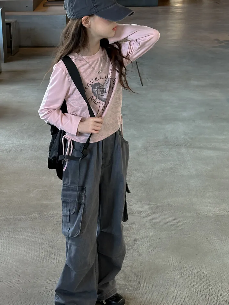 【130-170cm】大注目 トレンド おしゃれ 可愛い 合わせやすい アルファベット 長袖 Tシャツ