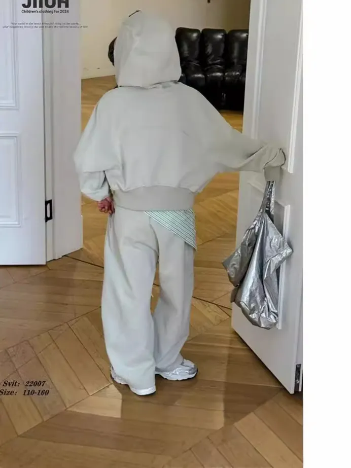 【120-170cm】二点セット 楽ちん おしゃれ カジュアル 着心地良い フード付き アウター+長ズボン セットアップ