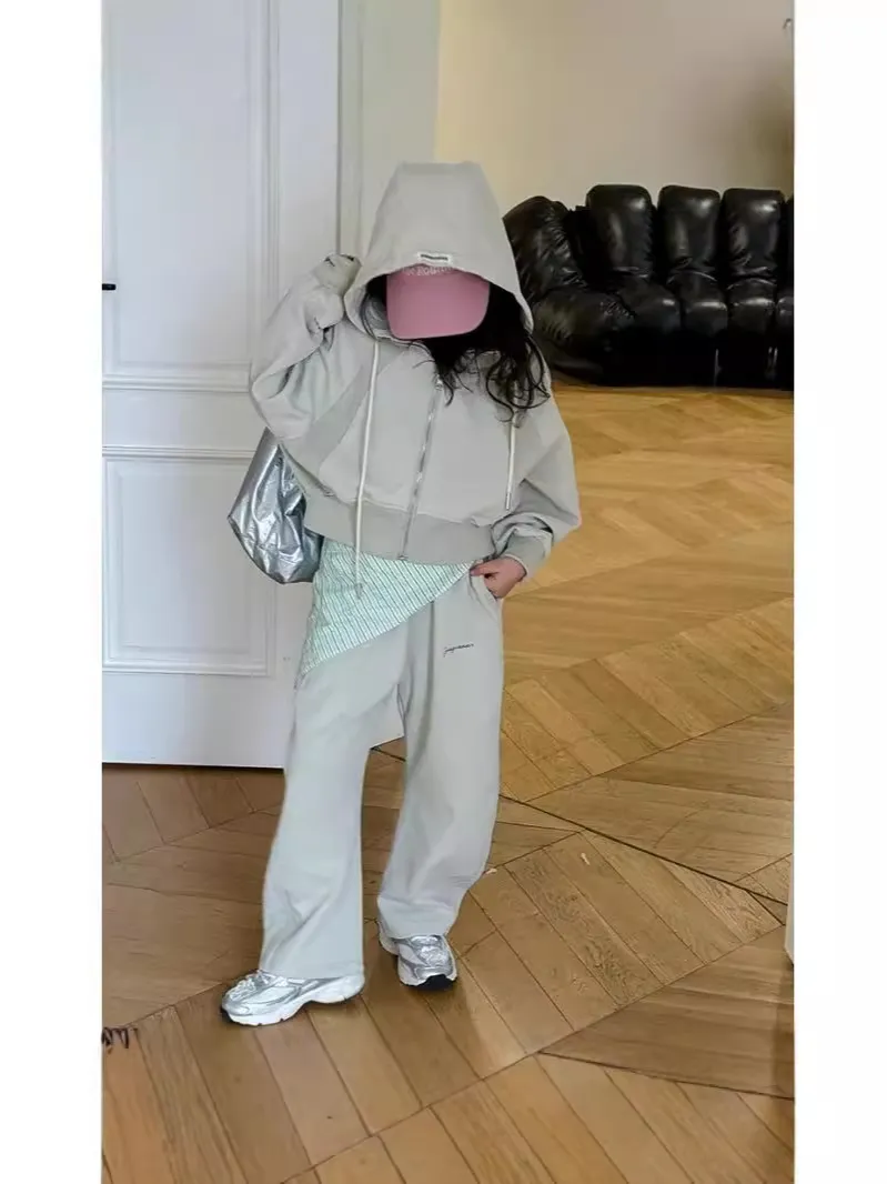 【120-170cm】二点セット 楽ちん おしゃれ カジュアル 着心地良い フード付き アウター+長ズボン セットアップ