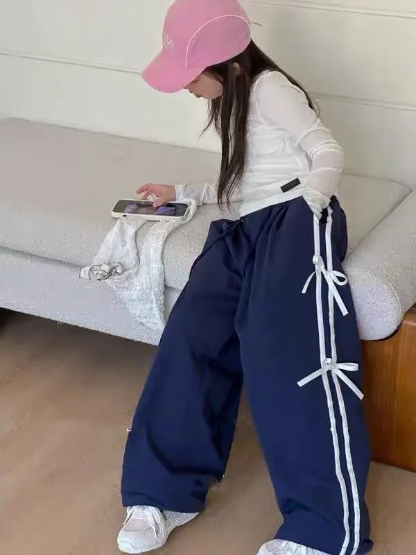 【120-170cm】今季大注目 おしゃれ 女の子 履きやすい カジュアル 合わせやすい ボウタイ 長ズボン