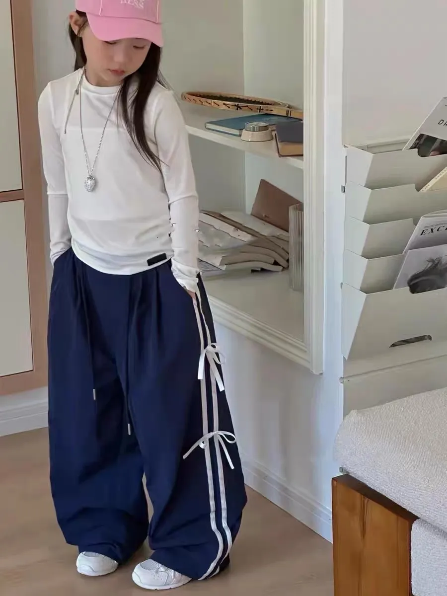 【120-170cm】今季大注目 おしゃれ 女の子 履きやすい カジュアル 合わせやすい ボウタイ 長ズボン