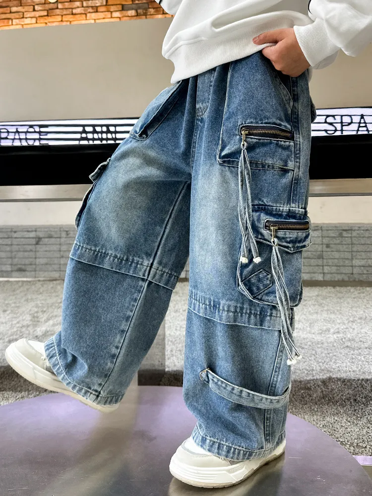 【120-170cm】目を奪われる カジュアル クール ストリート系 男の子 デニム パンツ