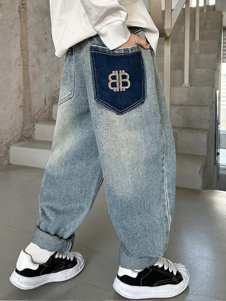 【120-170cm】絶対後悔しない 刺繍 合わせやすい クール 動きやすい 男の子 デニムパンツ