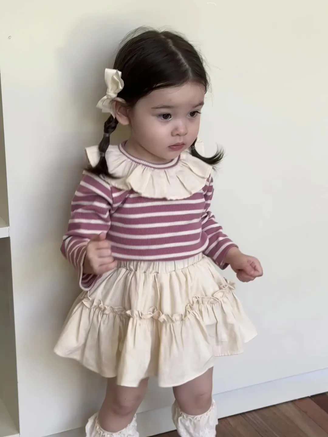 【73-100cm】好感度100％ 売れ筋 可愛い スウィート ボーダー柄 ベビー 女の子 トップス/スカート