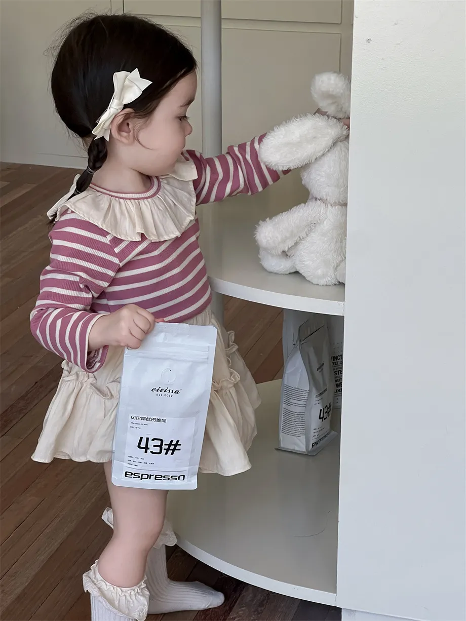 【73-100cm】好感度100％ 売れ筋 可愛い スウィート ボーダー柄 ベビー 女の子 トップス/スカート