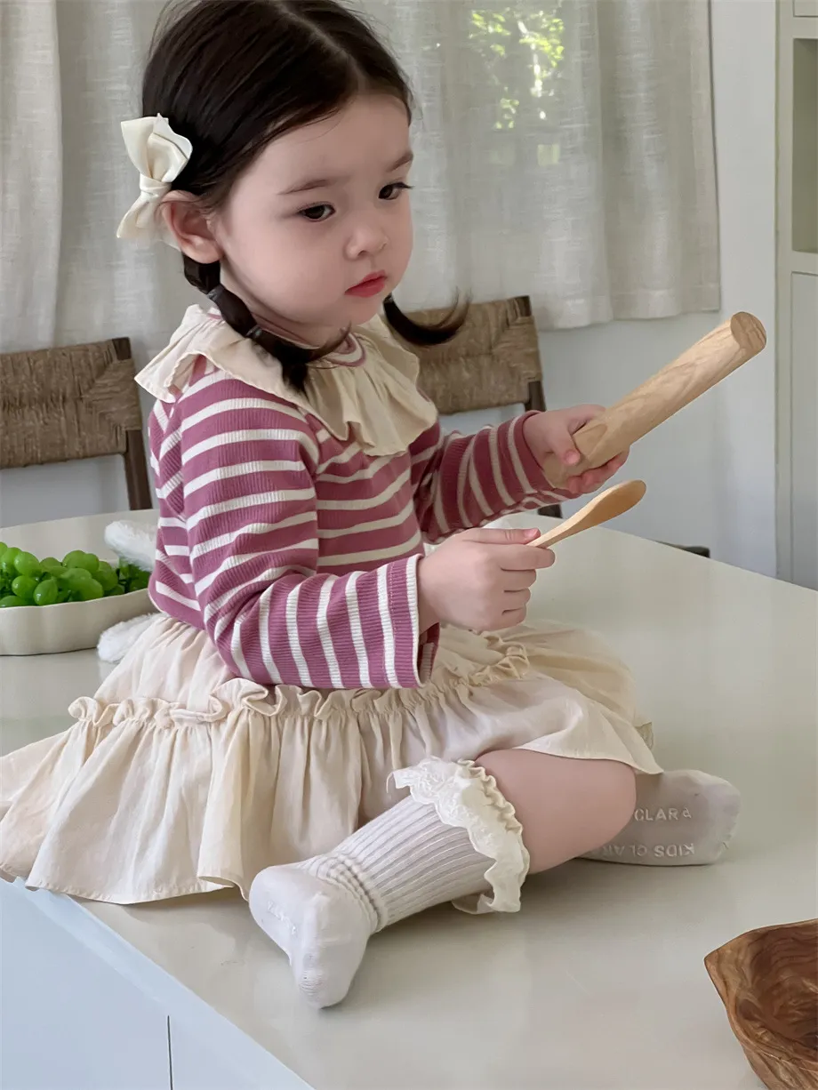 【73-100cm】好感度100％ 売れ筋 可愛い スウィート ボーダー柄 ベビー 女の子 トップス/スカート