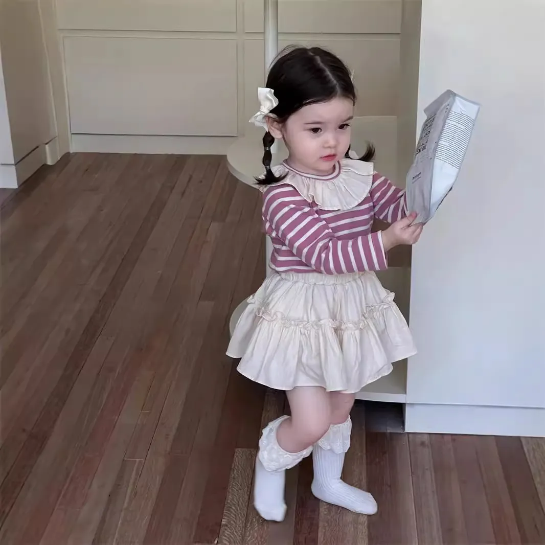 【73-100cm】好感度100％ 売れ筋 可愛い スウィート ボーダー柄 ベビー 女の子 トップス/スカート