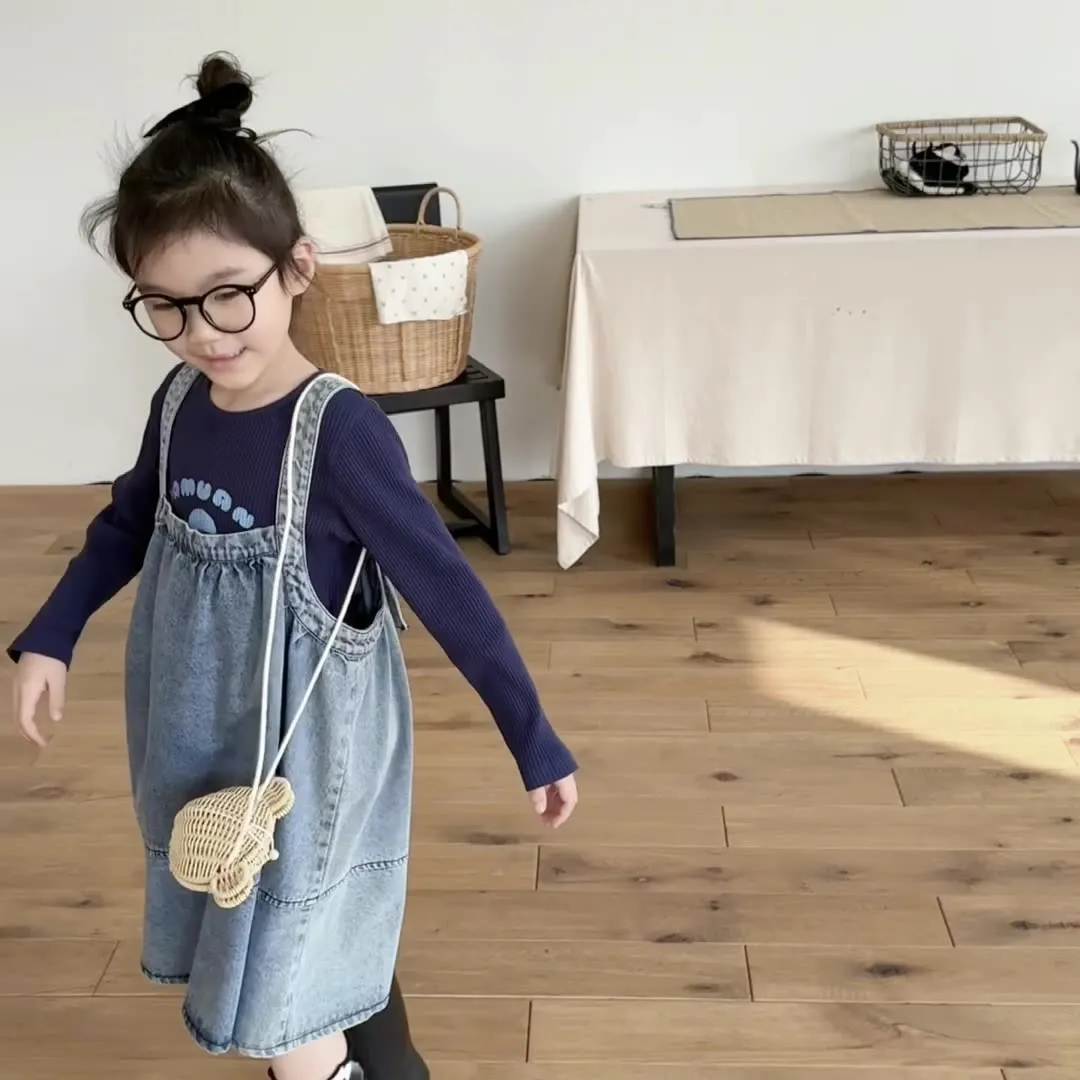 【80-130cm】お気に入り 可愛い 合わせやすい シンプル ナチュラル 女の子 デニム サスペンダースカート