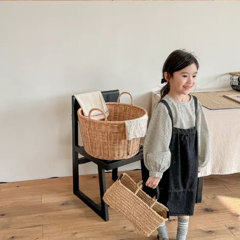 【80-130cm】お気に入り 可愛い 合わせやすい シンプル ナチュラル 女の子 デニム サスペンダースカート