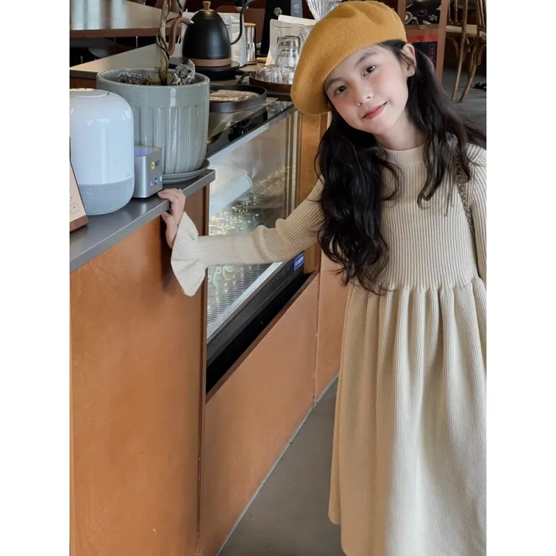 【110-160cm】大好評 シンプル 着心地良い 合わせやすい 女の子 着回し力抜群 ニット ワンピース