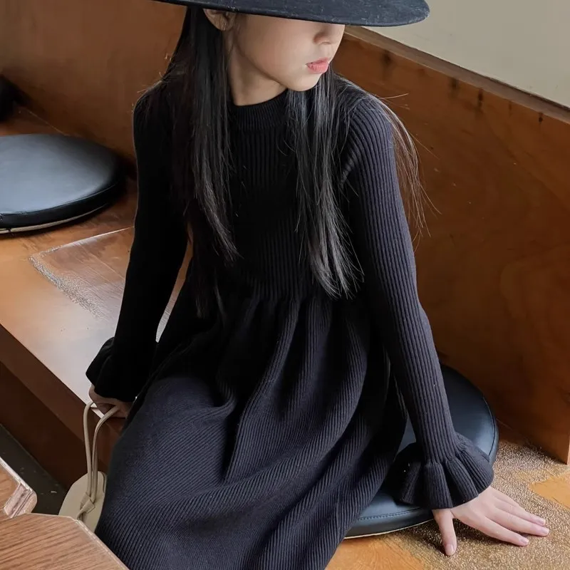 【110-160cm】大好評 シンプル 着心地良い 合わせやすい 女の子 着回し力抜群 ニット ワンピース