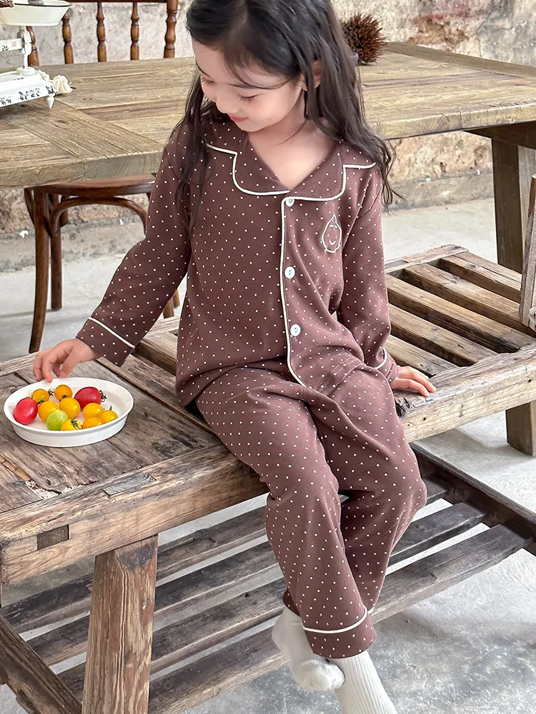 【100-160cm】大好評 シンプル 定番 ドット柄 笑顔 カジュアル ルームウェア