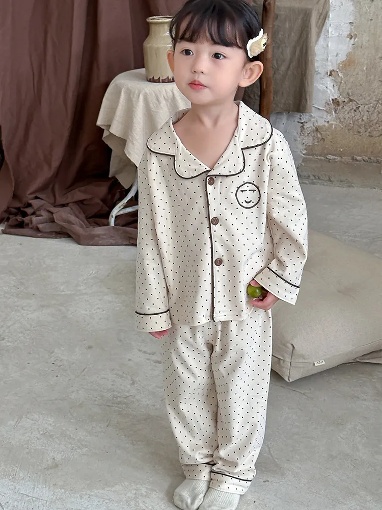 【100-160cm】大好評 シンプル 定番 ドット柄 笑顔 カジュアル ルームウェア